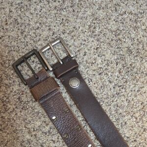 Men's Brown Leather Belt Set